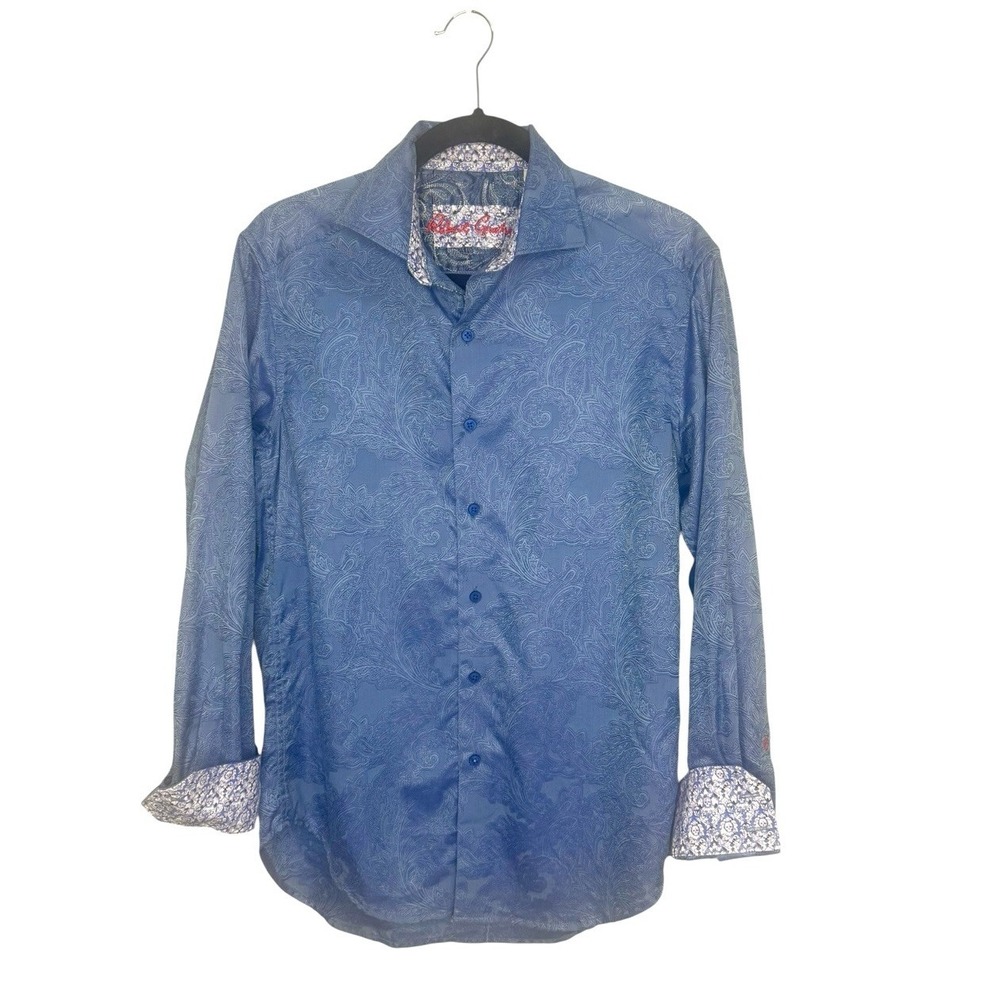 Robert Graham Mens XS Blue Paisley Jacquard Egyptian Cotton Flip Button Shirt